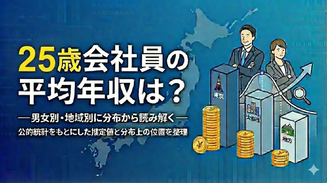 25歳会社員の平均年収は?【男女別・地域別(東京/大都市/地方)】 のアイキャッチ画像