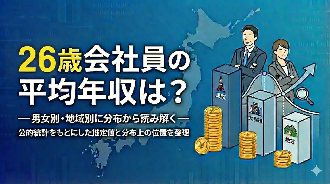 26歳会社員の平均年収は?【男女別・地域別(東京/大都市/地方)】 のアイキャッチ画像