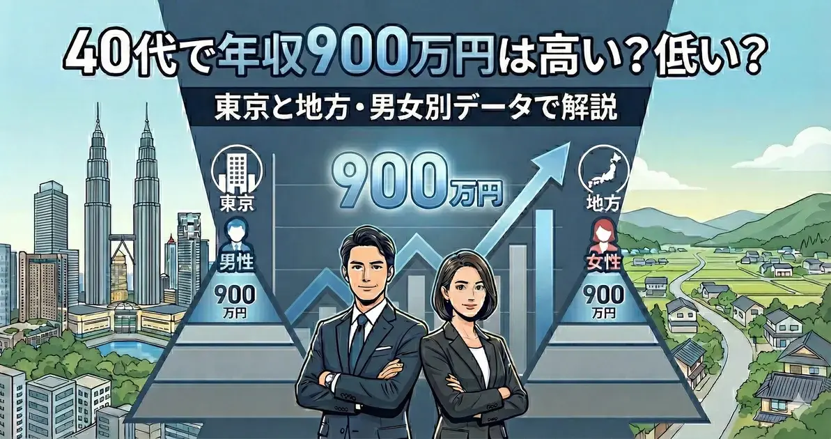 40代で年収900万円は高い?低い?東京と地方・男女別データで解説 のアイキャッチ画像
