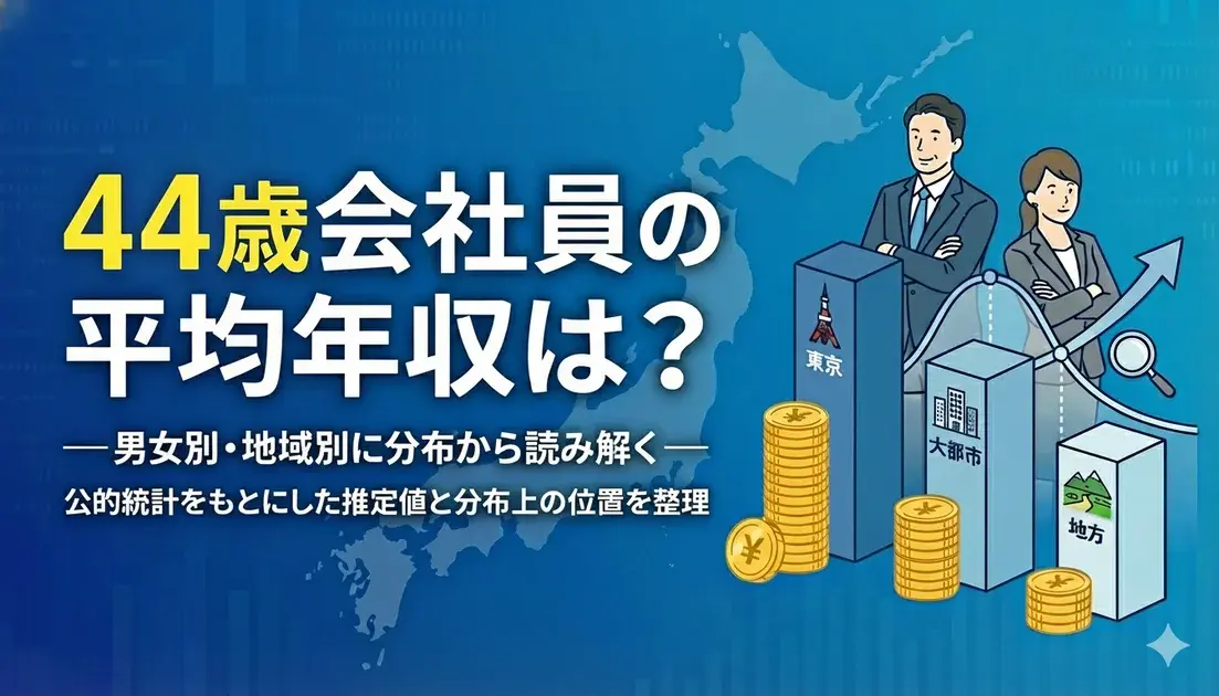 44歳会社員の平均年収は?【男女別・地域別(東京/大都市/地方)】 のアイキャッチ画像