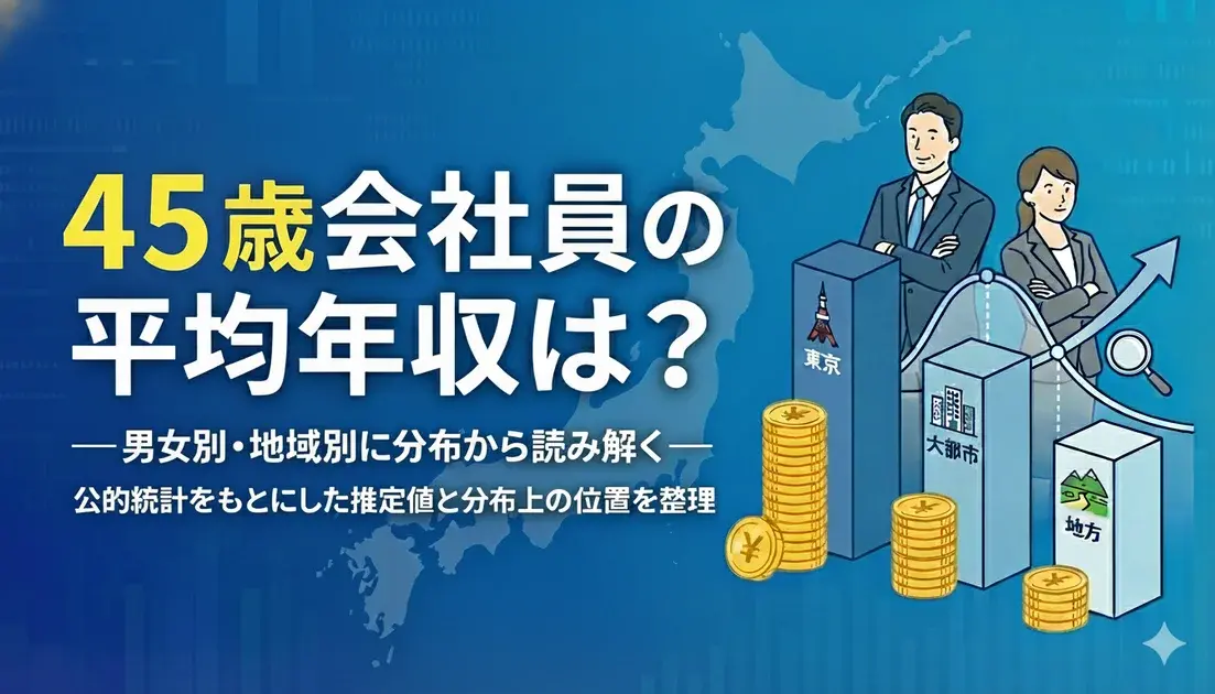 45歳会社員の平均年収は?【男女別・地域別(東京/大都市/地方)】 のアイキャッチ画像
