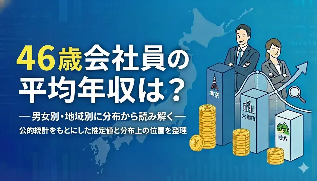 46歳会社員の平均年収は?【男女別・地域別(東京/大都市/地方)】 のアイキャッチ画像