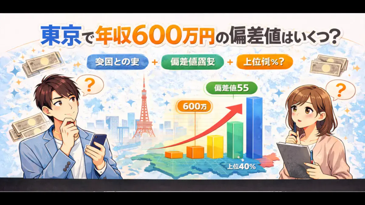 東京で年収600万円の偏差値はいくつ？ のアイキャッチ画像
