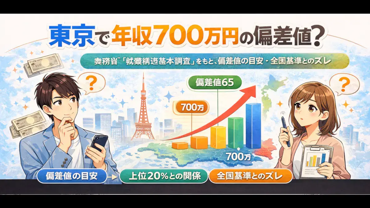 東京で年収700万円の偏差値はいくつ? のアイキャッチ画像