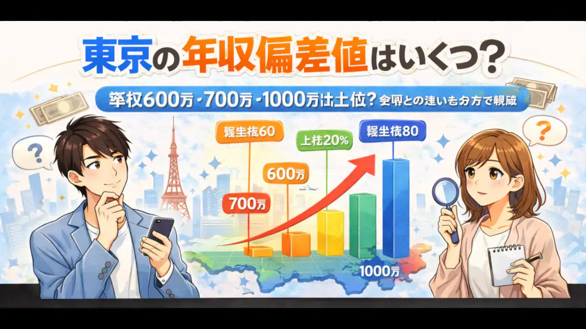東京の年収偏差値はいくつ？──年収600万・700万・1000万は上位？全国との違いを分布で整理── のアイキャッチ画像